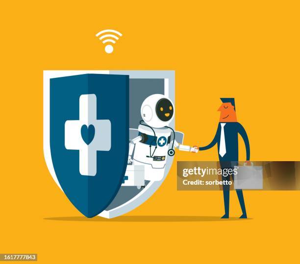 medical exam - shield - robot receptionist stock illustrations