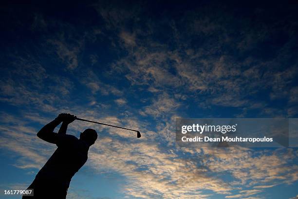 Matthew Nixon of England hits practice balls on the driving range prior to Day Three of the Africa Open at East London Golf Club on February 16, 2013...