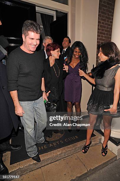 Simon Cowell, Louis Walsh, Sharon Osbourne, Sinitta and Mezhgan Hussainy sighting at The Arts Club on February 15, 2013 in London, England.