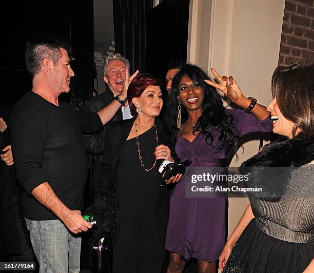 Simon Cowell, Louis Walsh, Sharon Osbourne, Sinitta and Mezhgan Hussainy sighting at The Arts Club on February 15, 2013 in London, England.