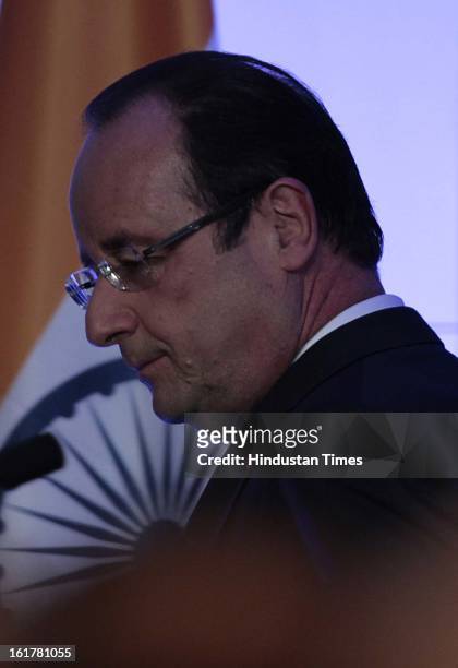 Francois Hollande, President of the French Republic speaking on strengthening long-term economic partnership between India and France at Taj Mahal...