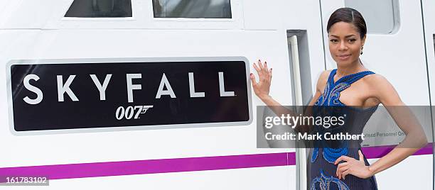 Naomie Harris attends a photocall to unveil the new Skyfall Train on platform 007 at Kings Cross Station on February 16, 2013 in London, England.