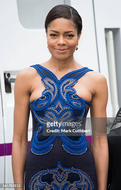 Naomie Harris attends a photocall to unveil the new Skyfall Train on platform 007 at Kings Cross Station on February 16, 2013 in London, England.