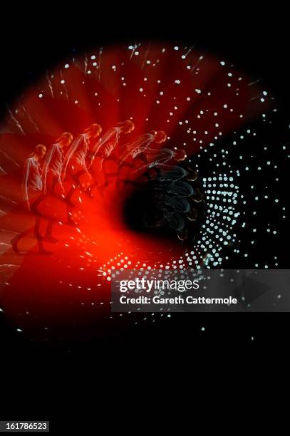 Model walks the runway during rehearsals for the Jasper Conran show as part of London Fashion Week Fall/Winter 2013/14 at Somerset House on February...