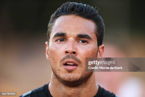 Josh Ross of Victoria looks on after competing in the men 100 metre open during the Adelaide Track Classic at Santos Stadium on February 16, 2013 in...