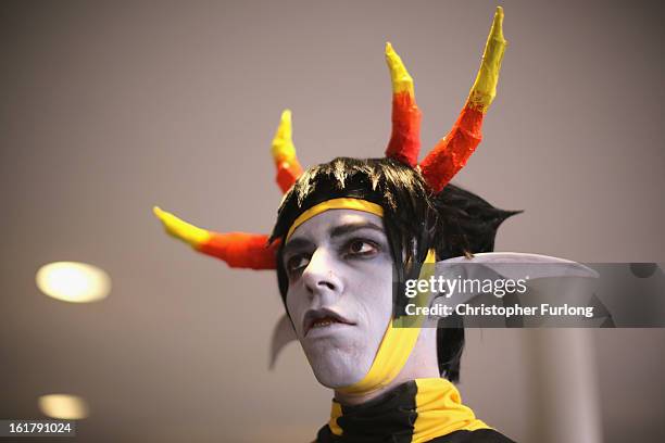 Adam Keightley poses as comic character Psionic during the MCM Midlands Comic Con Expo at The International Centre on February 16, 2013 in Telford,...