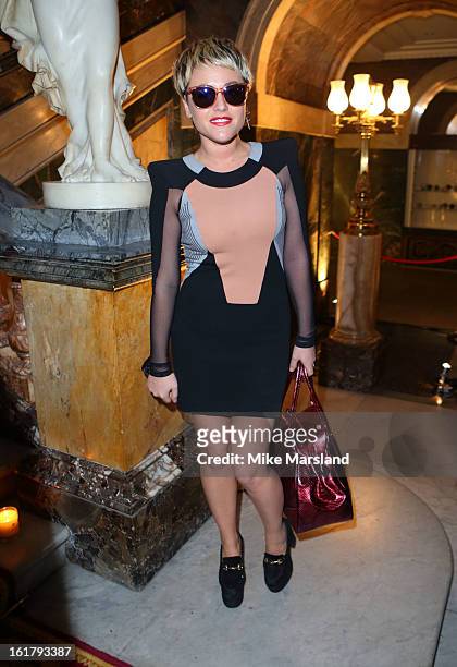 Jaime Winstone attends the Julien Macdonald show during London Fashion Week Fall/Winter 2013/14 at Goldsmiths' Hall on February 16, 2013 in London,...