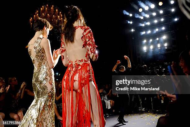 Julien Macdonald attends the Julien Macdonald show during London Fashion Week Fall/Winter 2013/14 at Goldsmiths' Hall on February 16, 2013 in London,...