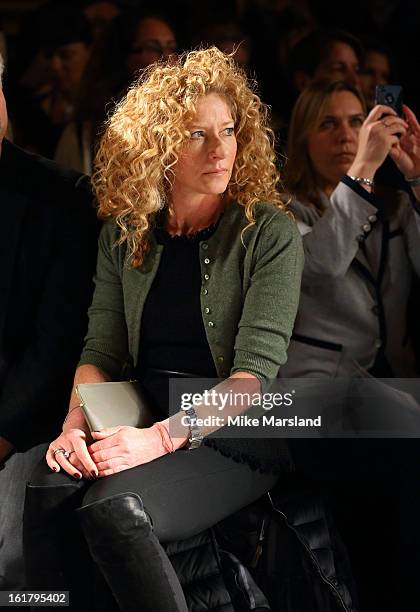 Kelly Hoppen attends the Julien Macdonald show during London Fashion Week Fall/Winter 2013/14 at Goldsmiths' Hall on February 16, 2013 in London,...