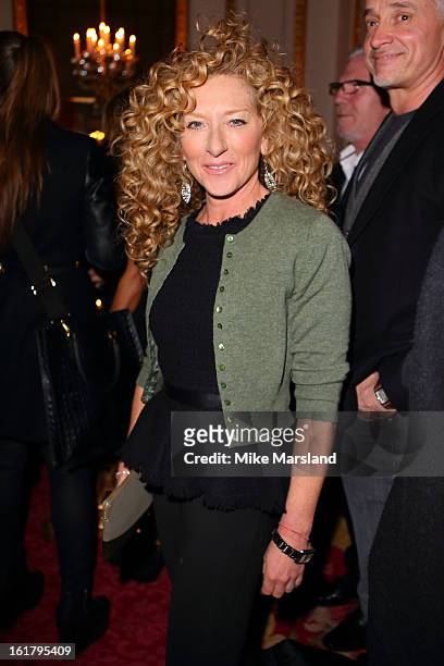 Kelly Hoppen attends the Julien Macdonald show during London Fashion Week Fall/Winter 2013/14 at Goldsmiths' Hall on February 16, 2013 in London,...