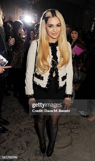 Zara Martin attends the Moschino cheap&chic show during London Fashion Week Fall/Winter 2013/14 at The Savoy Hotel on February 16, 2013 in London,...