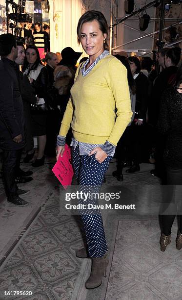 Yasmin Le Bon attends the Moschino cheap&chic show during London Fashion Week Fall/Winter 2013/14 at The Savoy Hotel on February 16, 2013 in London,...
