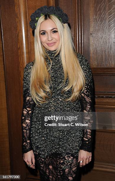 Zara Martin attends the Julien Macdonald show during London Fashion Week Fall/Winter 2013/14 at Goldsmiths' Hall on February 16, 2013 in London,...