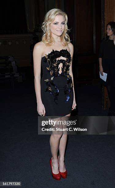 Pixie Lott attends the Julien Macdonald show during London Fashion Week Fall/Winter 2013/14 at Goldsmiths' Hall on February 16, 2013 in London,...