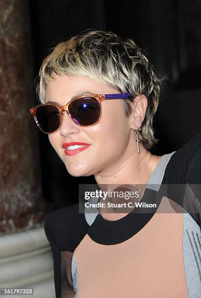 Jaime Winstone attends the Julien Macdonald show during London Fashion Week Fall/Winter 2013/14 at Goldsmiths' Hall on February 16, 2013 in London,...