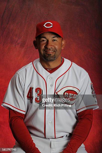 Miguel Cairo of the Cincinnati Reds poses during MLB photo day on February 16, 2013 at the Goodyear Ballpark in Goodyear, Arizona.