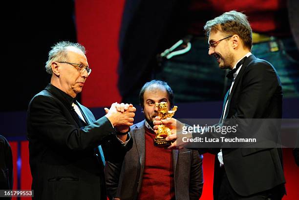 Director Calin Peter Netzer receives the golden bear by Dieter Kosslick at the Closing Ceremony during the 63rd Berlinale International Film Festival...