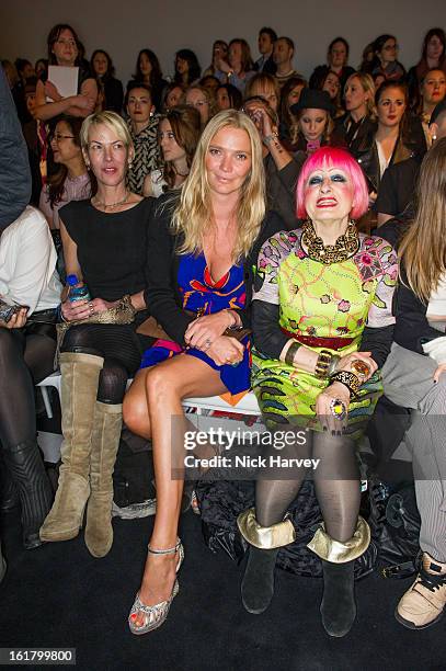 Jodie Kidd and Zandra Rhodes attend the Issa London show during London Fashion Week Fall/Winter 2013/14 at Somerset House on February 16, 2013 in...