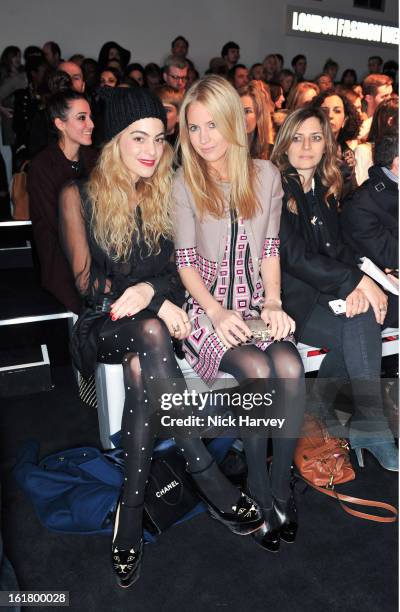 Chelsea Layland and Marissa Montgomery attend the Issa London show during London Fashion Week Fall/Winter 2013/14 at Somerset House on February 16,...