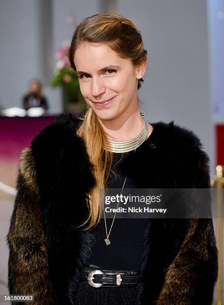 Eugenie Niarchos attends the Issa London show during London Fashion Week Fall/Winter 2013/14 at Somerset House on February 16, 2013 in London,...