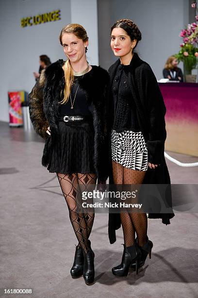 Eugenie Niarchos and Noor Fares attend the Issa London show during London Fashion Week Fall/Winter 2013/14 at Somerset House on February 16, 2013 in...