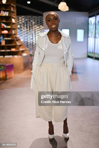 Laura Mvula attends the Julien Macdonald show during London Fashion Week Fall/Winter 2013/14 at Goldsmiths' Hall on February 16, 2013 in London,...