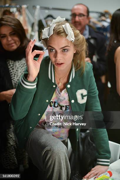 Model Cara Delevingne at the Issa London show during London Fashion Week Fall/Winter 2013/14 at Somerset House on February 16, 2013 in London,...