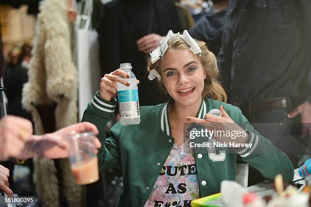 Model Cara Delevingne at the Issa London show during London Fashion Week Fall/Winter 2013/14 at Somerset House on February 16, 2013 in London,...