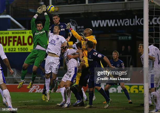 Matt Smith of Oldham Athletic scores his team's second goal to make the score 2-2 during the FA Cup with Budweiser Fifth Round match between Oldham...