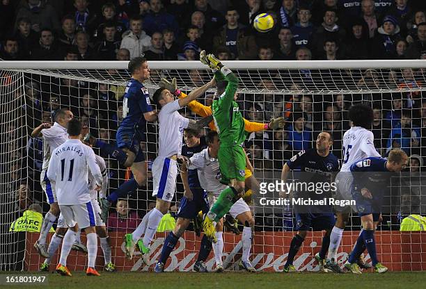 Matt Smith of Oldham Athletic scores his team's second goal to make the score 2-2 during the FA Cup with Budweiser Fifth Round match between Oldham...