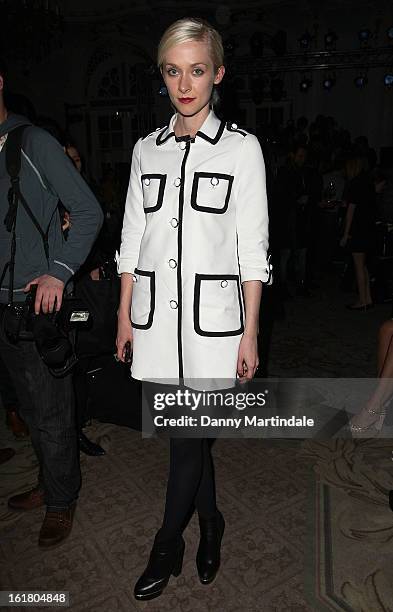 Portia Freeman attends the Moschino cheap&chic show during London Fashion Week Fall/Winter 2013/14 at The Savoy Hotel on February 16, 2013 in London,...