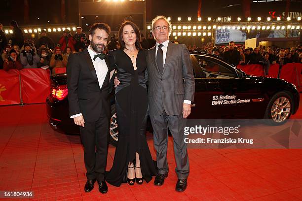 Director Sebastian Lelio, winner of the Silver Bear for the best actress Paulina Garcia and actor Sergio Hendandez attend the Closing Ceremony Red...