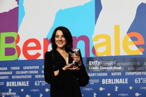 Paulina Garcia poses with the award for best actress at the Award Winners Press Conference during the 63rd Berlinale International Film Festival at...