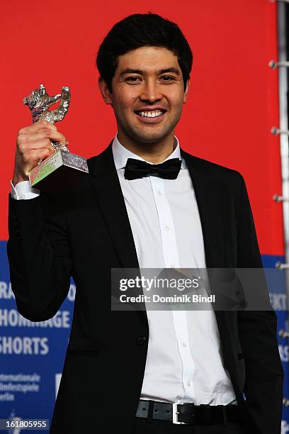 Award winner Aziz Zhambakiyev with his award at the Award Winners Press Conference during the 63rd Berlinale International Film Festival at Grand...