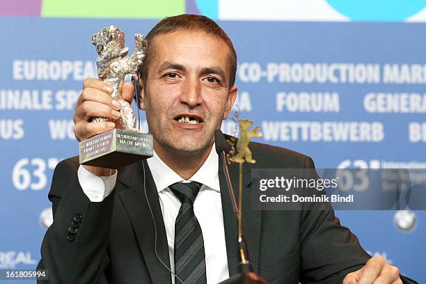 Nazif Mujic with his Silver Bear for the best actor award at the Award Winners Press Conference during the 63rd Berlinale International Film Festival...