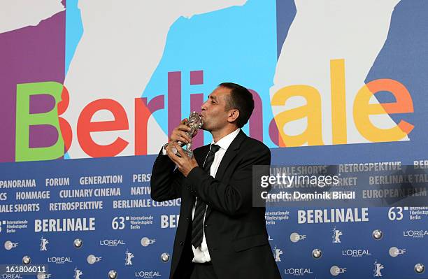 Nazif Mujic with his Silver Bear for the best actor award at the Award Winners Press Conference during the 63rd Berlinale International Film Festival...