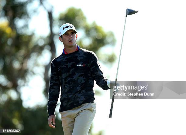 Billy Horschel hits his tee shot on the 15th hole during the final round of the Farmers Insurance Open on the South Course at Torrey Pines Golf...