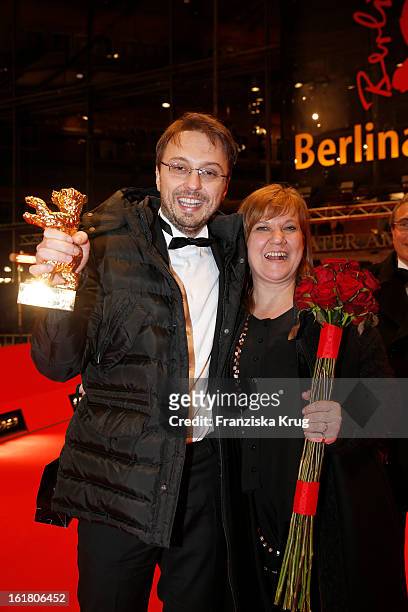 Director Calin Peter Netzer and Ada Solomon attend the Closing Ceremony Red Carpet Arrivals - BMW At The 63rd Berlinale International Film Festival...