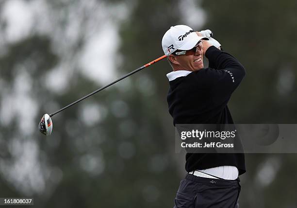 John Senden of Australia hits a shot during the final round of the Farmers Insurance Open at at Torrey Pines South Golf Course on January 27, 2013 in...