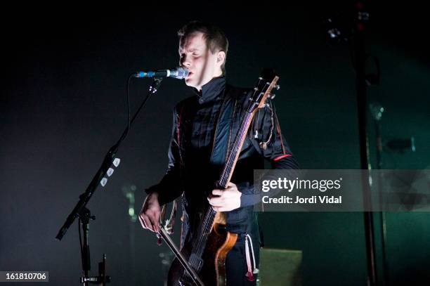 Jonsi Birgisson of Sigur Ros performs on stage in concert at Sant Jordi Club on February 16, 2013 in Barcelona, Spain.