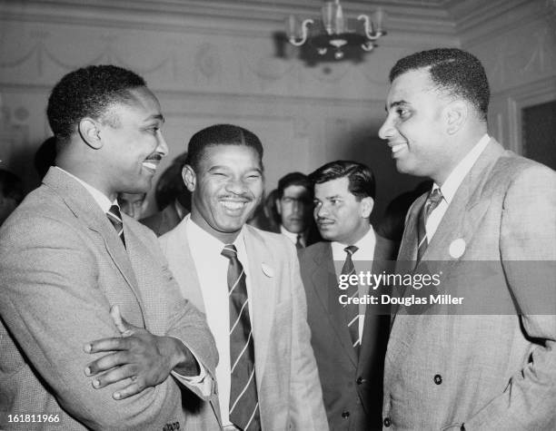 The 'Three Ws' of the West Indian cricket team attending a cocktail party at the West Indian Club, London, the day after their arrival in Britain,...