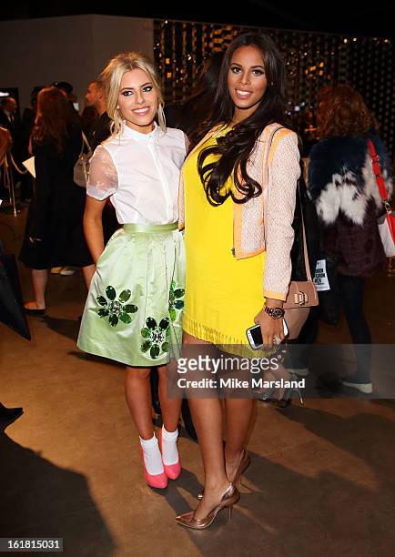 Mollie King and Rochelle Wiseman attend the Issa London show during London Fashion Week Fall/Winter 2013/14 at Somerset House on February 16, 2013 in...