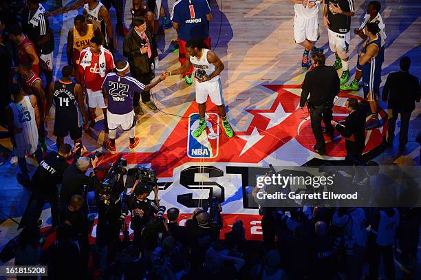 Kenneth Faried of Team Chuck Accepts his MVP after he scored 40 points against Team Shaq during 2013 BBVA Rising Stars Challenge at Toyota Center on...