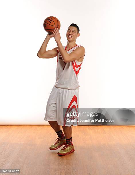 Jeremy Lin of the Houston Rockets poses for portraits during State Farm All-Star Saturday Night as part of 2013 NBA All-Star Weekends at Toyota...