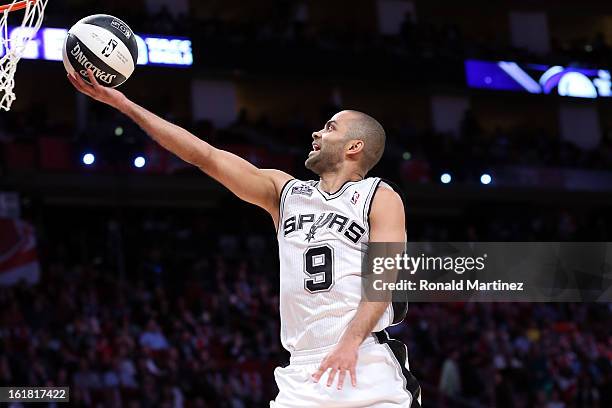 Tony Parker of the San Antonio Spurs competes during the Taco Bell Skills Challenge part of 2013 NBA All-Star Weekend at the Toyota Center on...