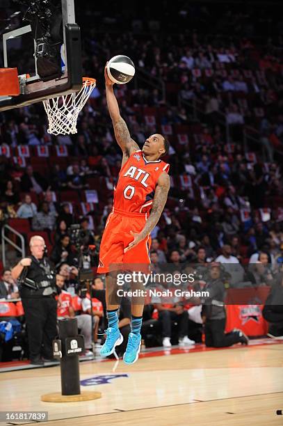 Jeff Teague of the Atlanta Hawks participates during 2013 Taco Bell Skills Challenge on State Farm All-Star Saturday Night as part of 2013 NBA...