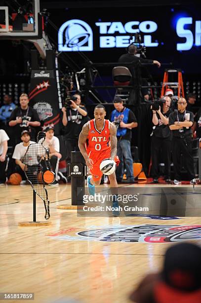 Jeff Teague of the Atlanta Hawks participates during 2013 Taco Bell Skills Challenge on State Farm All-Star Saturday Night as part of 2013 NBA...