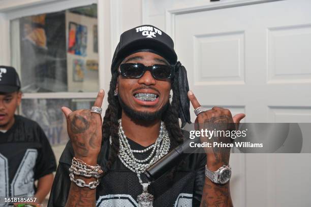 Rapper Quavo attends Rocket Power Album Pop Up Shop at Good Times Atlanta on August 15, 2023 in Atlanta, Georgia.