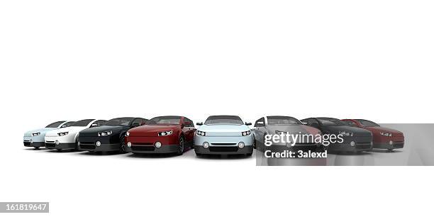 new cars - car white background stockfoto's en -beelden