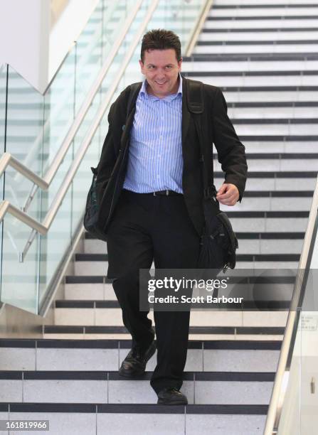 South Australian Federal Senator Nick Xenophon arrives at Adelaide Airport after his deportation from Malaysia, on February 17, 2013 in Adelaide,...